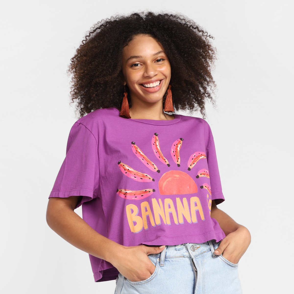 Camiseta Cropped Farm Banana Solar Feminina - Roxo Menor preço em Camiseta Cropped Farm Banana Solar Feminina - Roxo