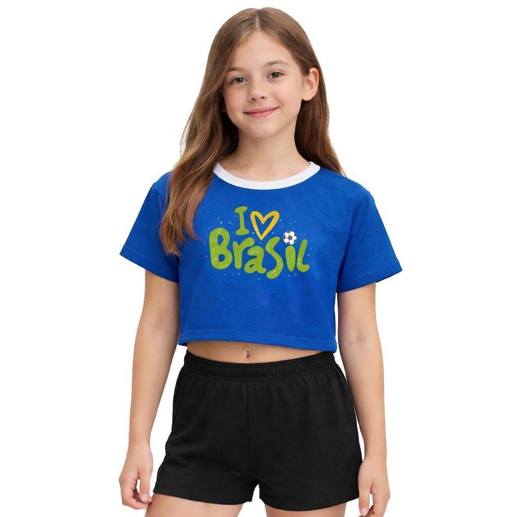Camiseta Cropped Juvenil Look Jeans I Love Brasil