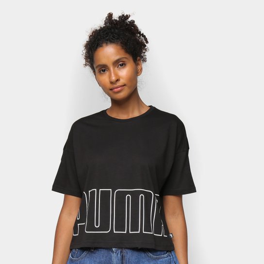 Camiseta Cropped Puma Logo Feminina - Preto