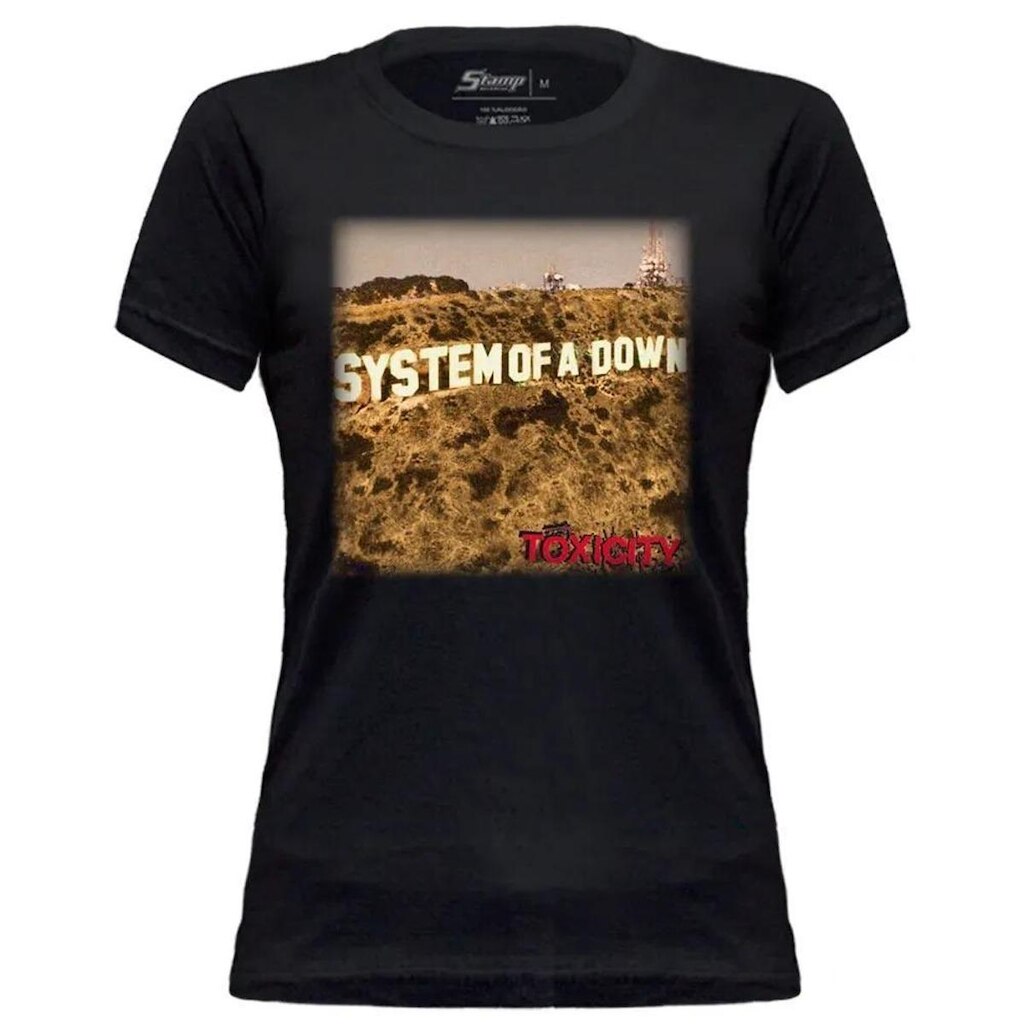 Camiseta de Banda Baby Look System Of A Down em Algodão Manga Curta Gola Redonda