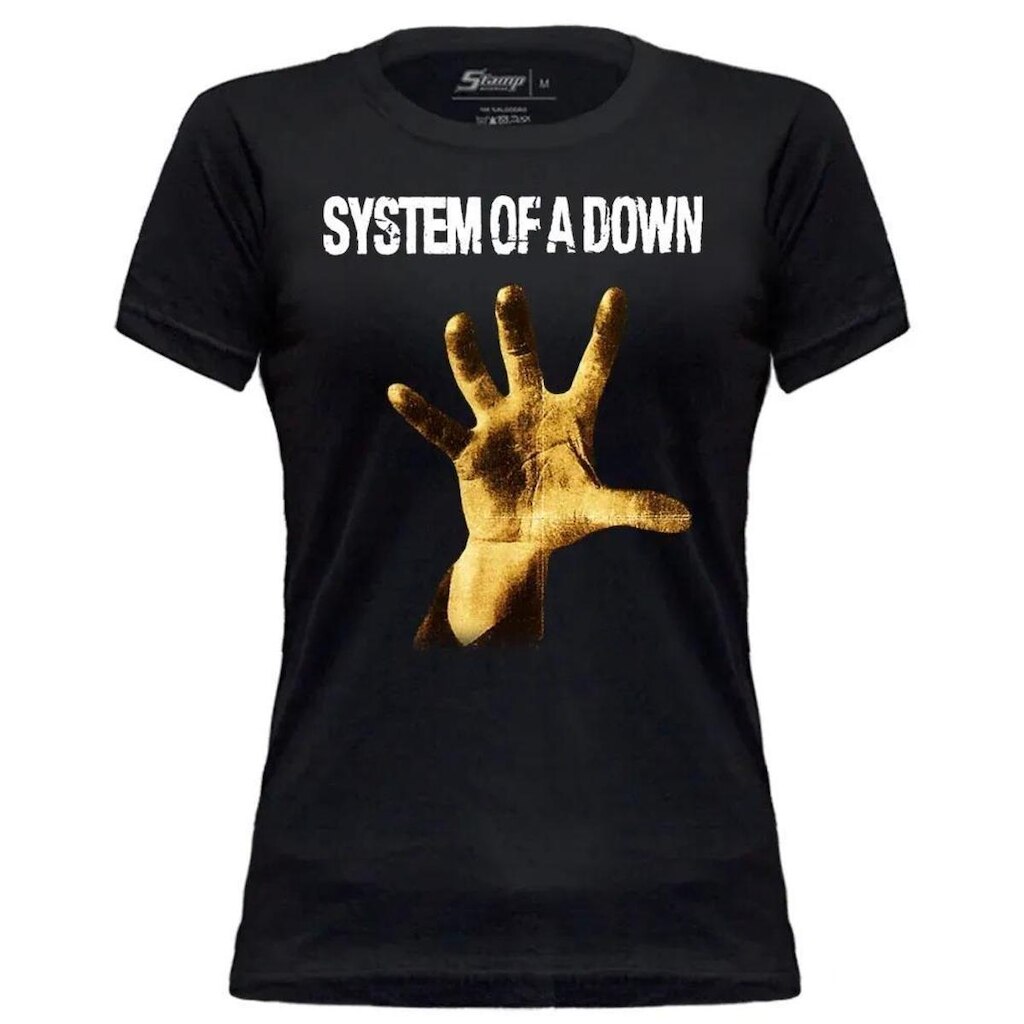 Camiseta de Banda Baby Look System Of A Down em Algodão Manga Curta Gola Redonda