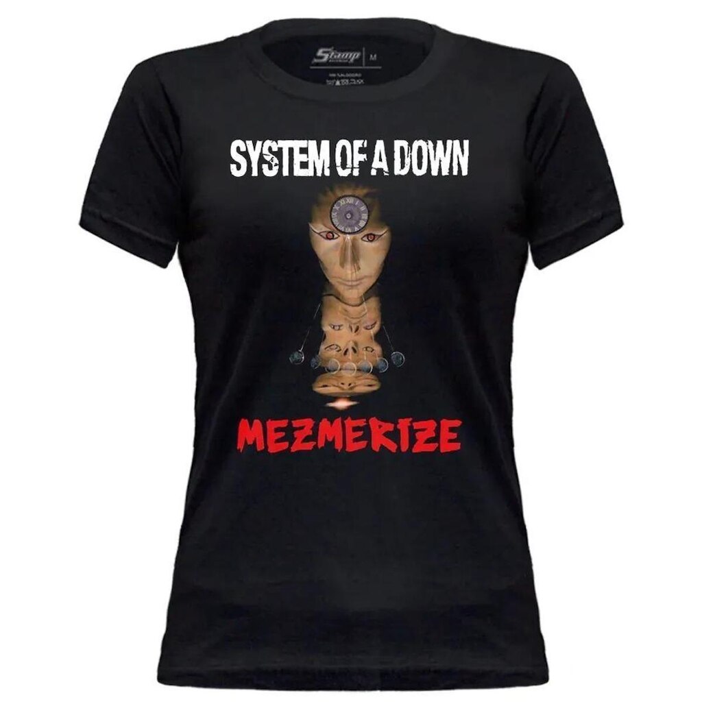 Camiseta de Banda Baby Look System Of A Down em Algodão Manga Curta Gola Redonda