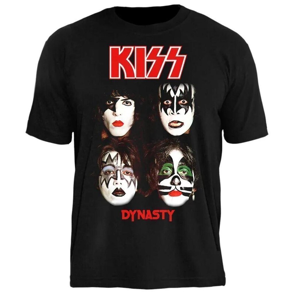 Camiseta de Banda Kiss Stamp em Algodão Manga Curta Gola Redonda