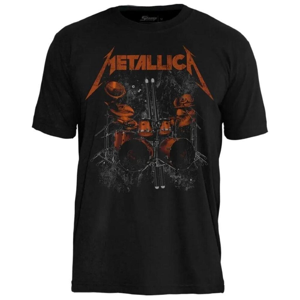 Camiseta de Banda Metallica em Algodão Manga Curta Gola Redonda
