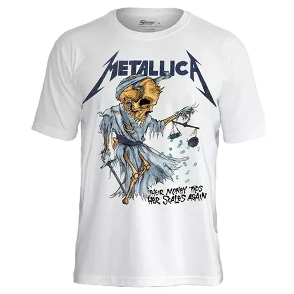 Camiseta de Banda Metallica em Algodão Manga Curta Gola Redonda