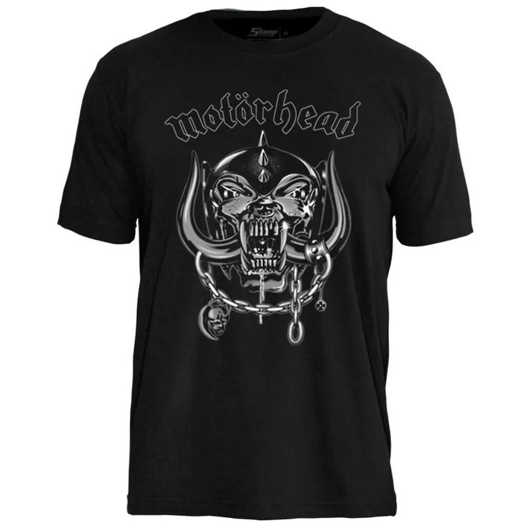 Camiseta de Banda Motorhead em Algodão Manga Curta Gola Redonda