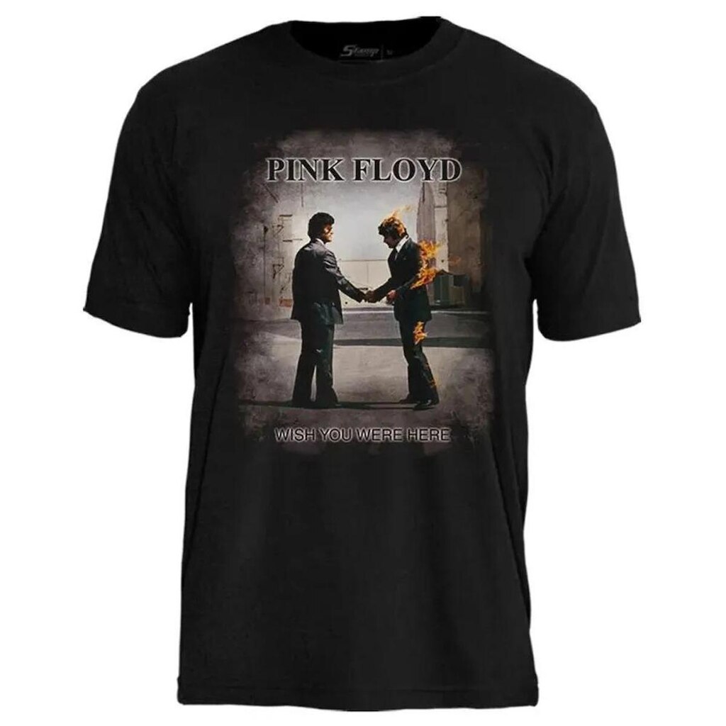 Camiseta de Banda pink Floyd em Algodão Manga Curta Gola Redonda