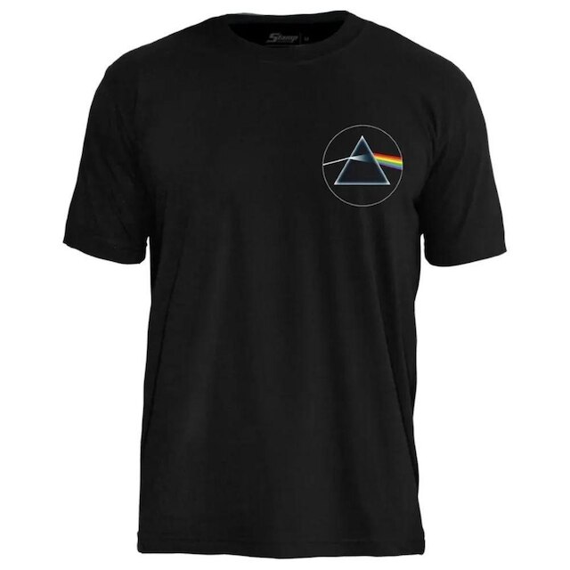 Camiseta de Banda Pink Floyd em Algodão Manga Curta Gola Redonda
