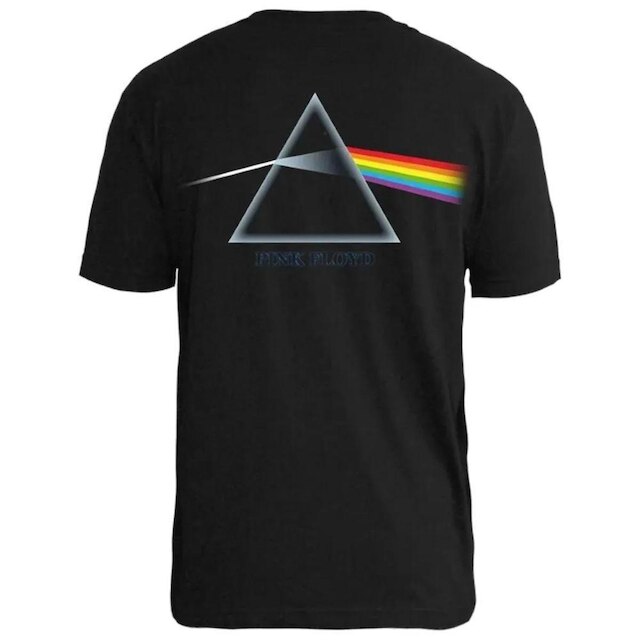 Camiseta de Banda Pink Floyd em Algodão Manga Curta Gola Redonda