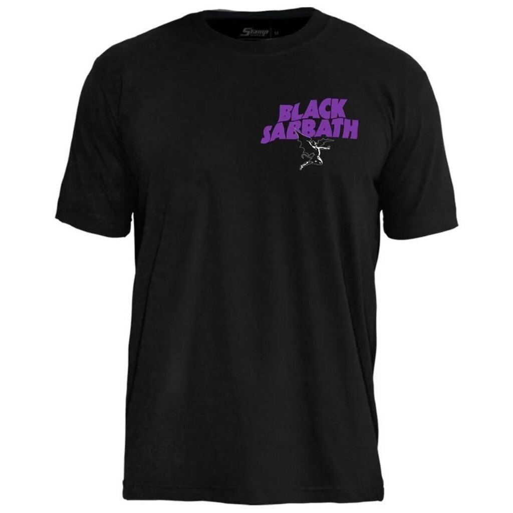 Camiseta de Banda Rock Black Sabbath Stamp Unissex – Manga Curta, 100 Algodão, Oficial