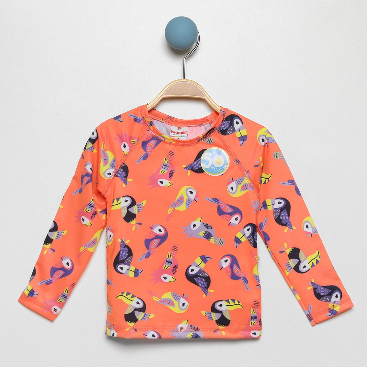 Camiseta de Praia Infantil Brandili Com Proteção UV 50+ Manga Longa Feminina - Laranja Menor preço em Camiseta de Praia Infantil Brandili Com Proteção UV 50+ Manga Longa Feminina - Laranja