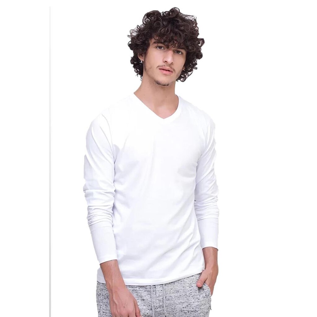 Camiseta Di Nuevo Manga Longa Gola V Masculina