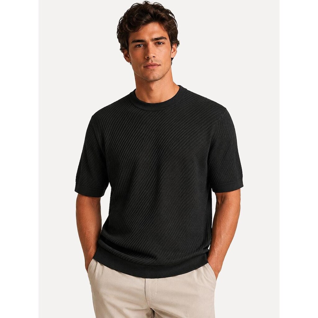 Camiseta Dixen Masculina Tricot Manga Curta Diagonal Braids Preta