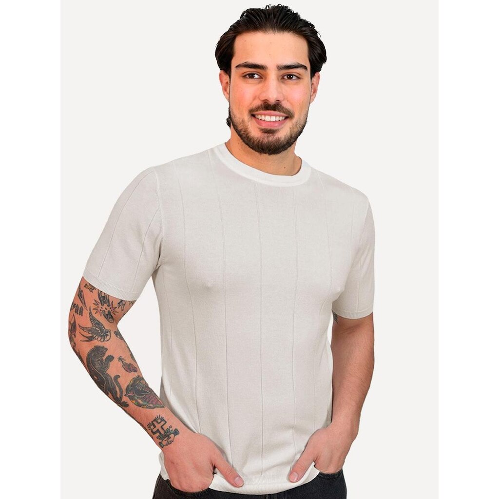 Camiseta Dixen Masculina Tricot Manga Curta Gola Careca Branco