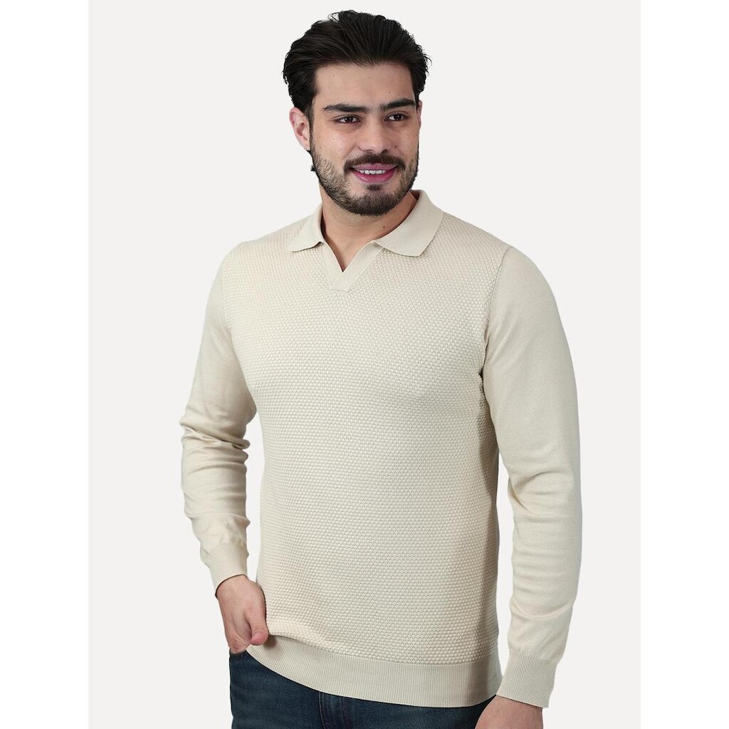Camiseta Dixen Masculina Tricot Manga Longa Jacquard Seamless Cáqui