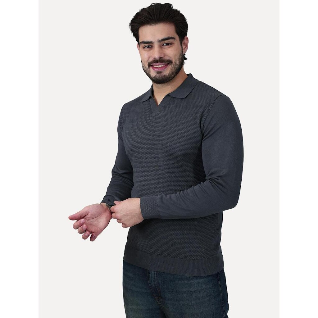 Camiseta Dixen Masculina Tricot Manga Longa Jacquard Seamless Cinza