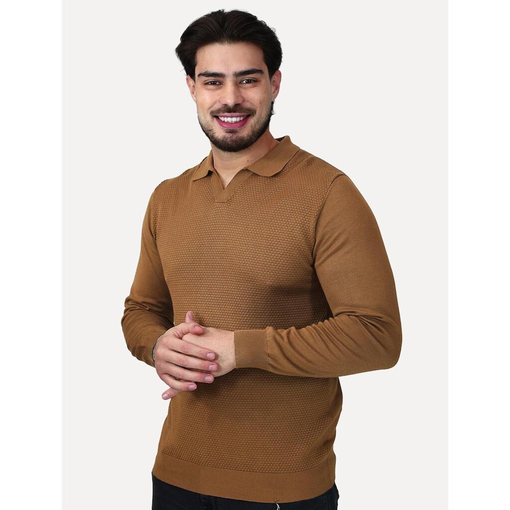Camiseta Dixen Masculina Tricot Manga Longa Jacquard Seamless Marrom
