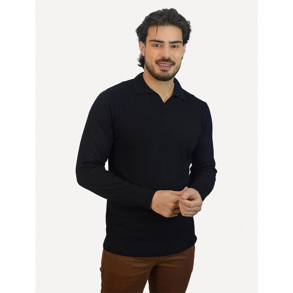 Camiseta Dixen Masculina Tricot Manga Longa Jacquard Seamless Preto