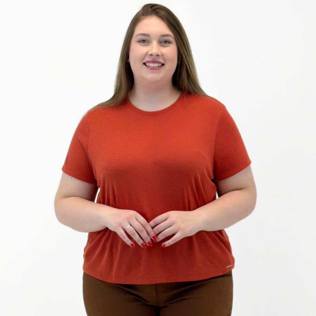 Camiseta Doce Trama T-Shirt Básica Plus Size Manga Curta Feminina
