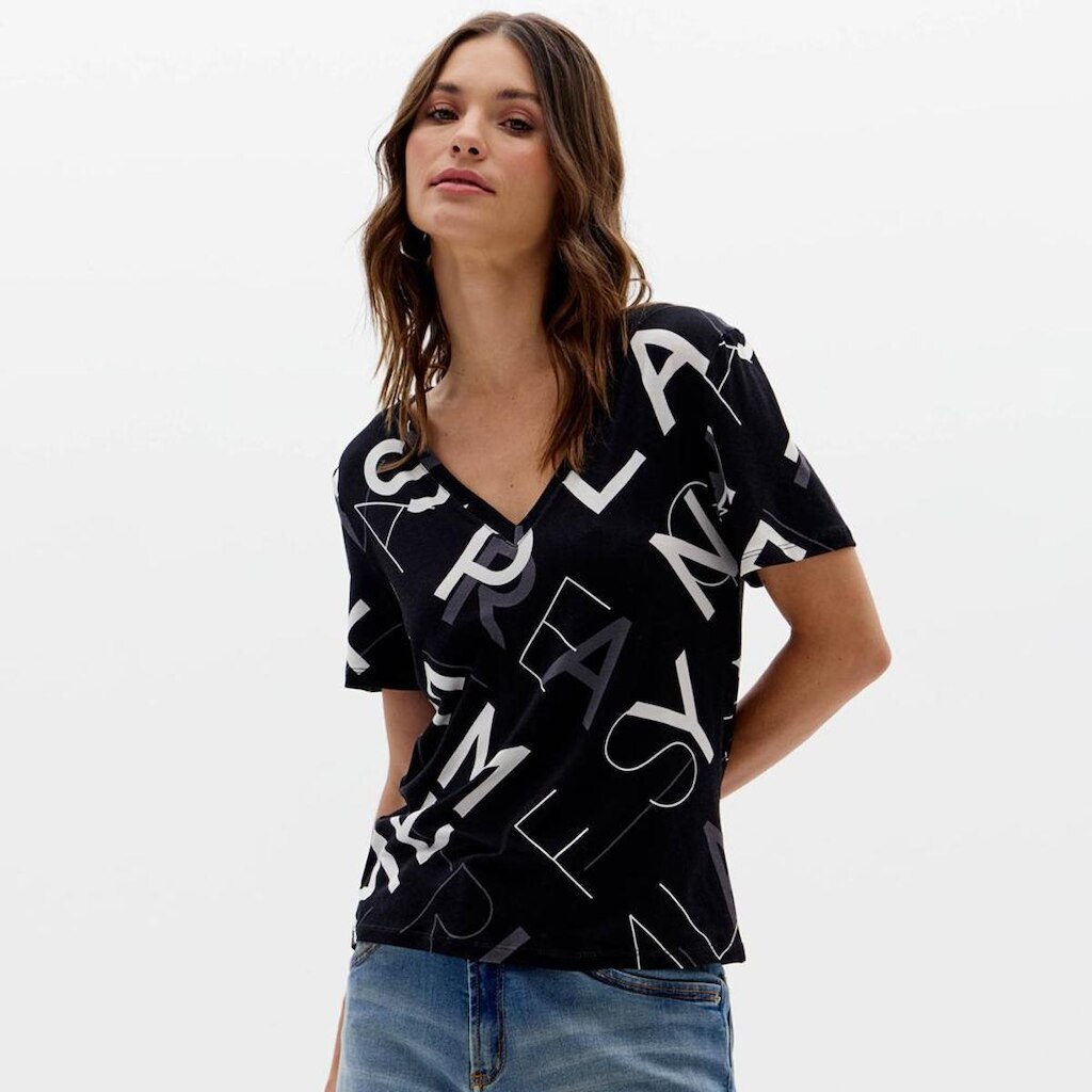 Camiseta Easy Lança Perfume Decote V Feminino