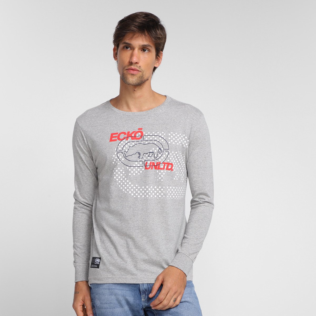 Camiseta Ecko Big Logo Manga Longa Masculina - Bege Menor preço em Camiseta Ecko Big Logo Manga Longa Masculina - Bege