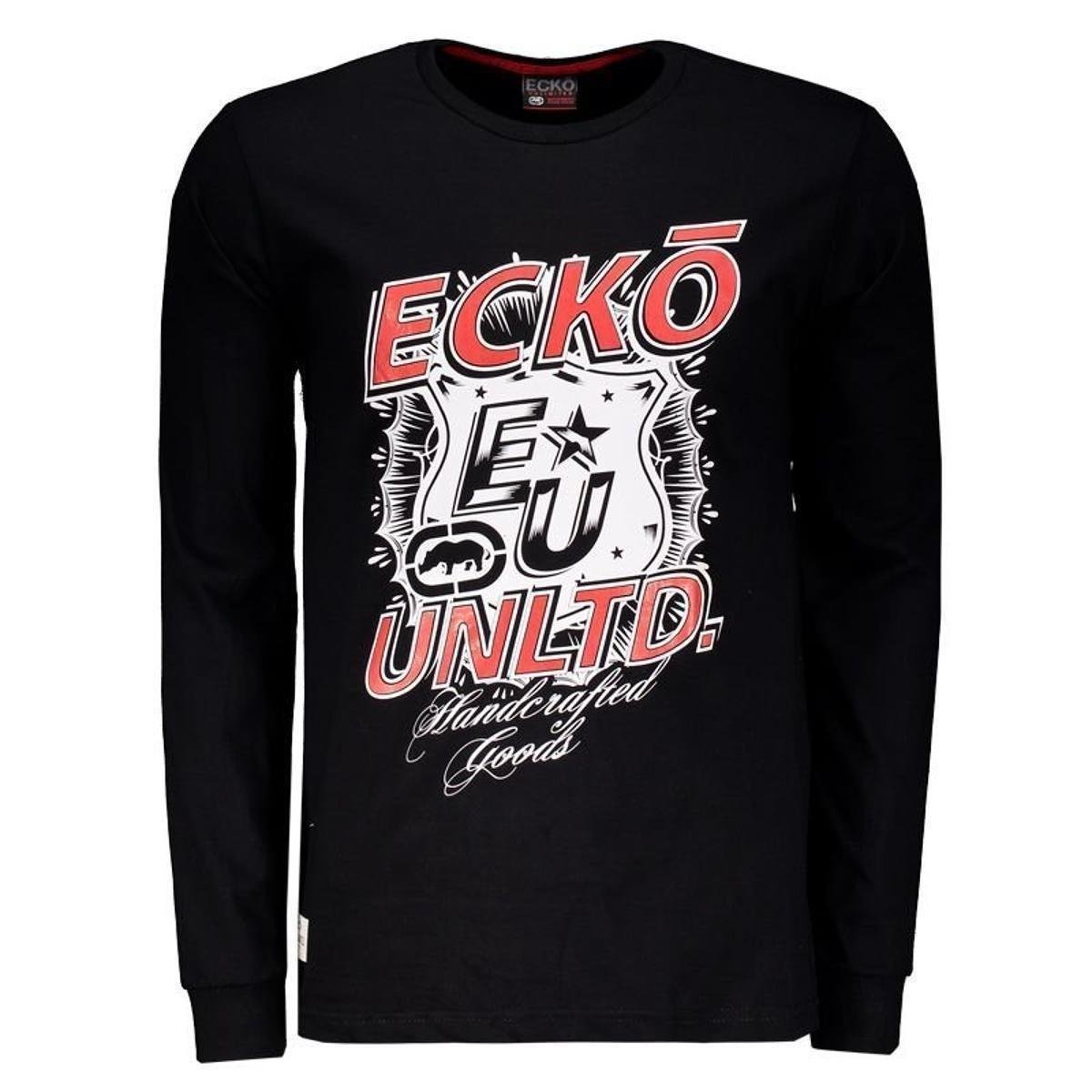 Camiseta Ecko Estampada Manga Longa Masculina - Preto Menor preço em Camiseta Ecko Estampada Manga Longa Masculina - Preto