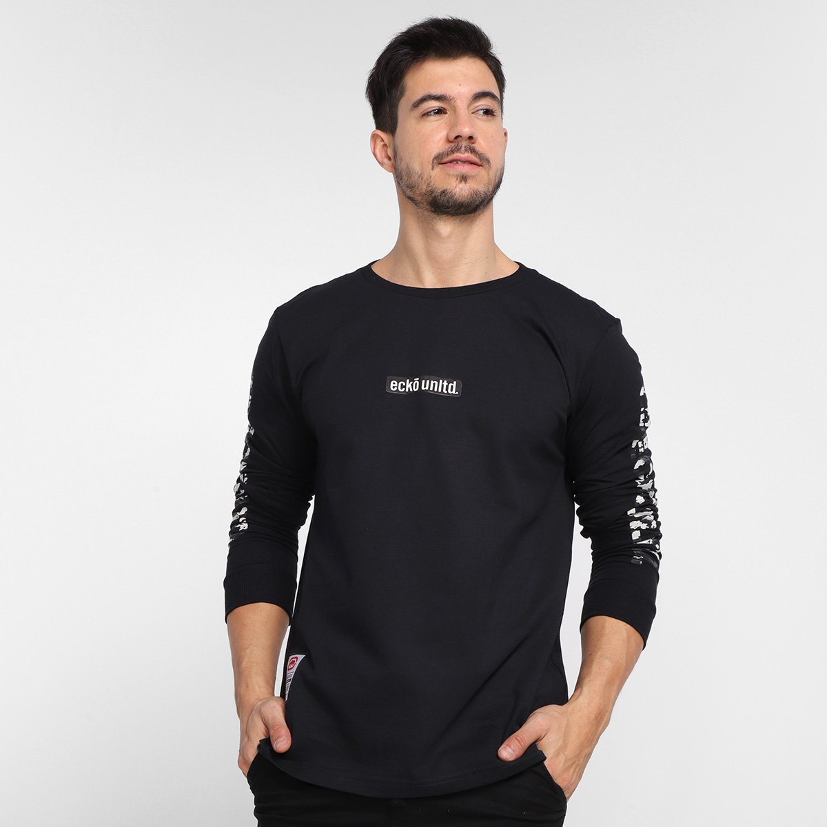 Camiseta Ecko Logo Camo Manga Longa Masculina - Preto Menor preço em Camiseta Ecko Logo Camo Manga Longa Masculina - Preto