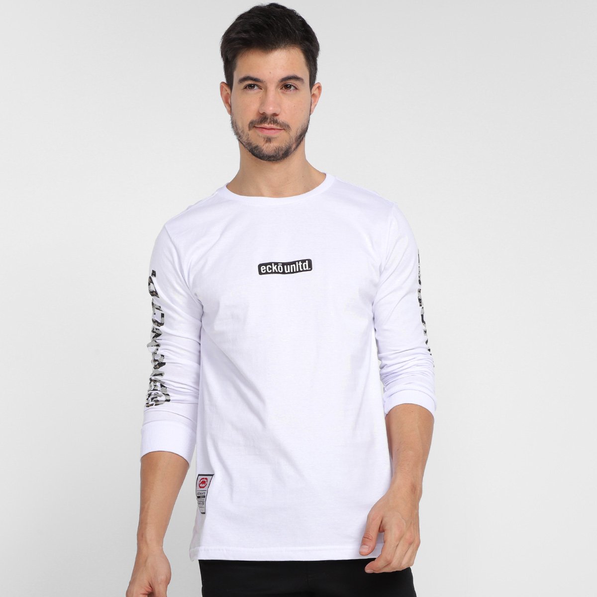 Camiseta Ecko Logo Camo Manga Longa Masculina - Branco Menor preço em Camiseta Ecko Logo Camo Manga Longa Masculina - Branco