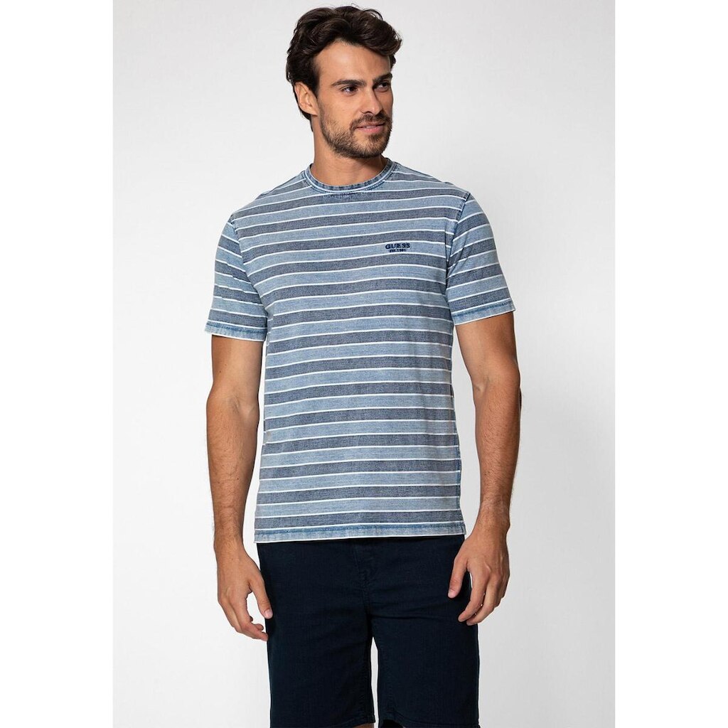 Camiseta Eco Listrada Fio Indigo Azul Claro