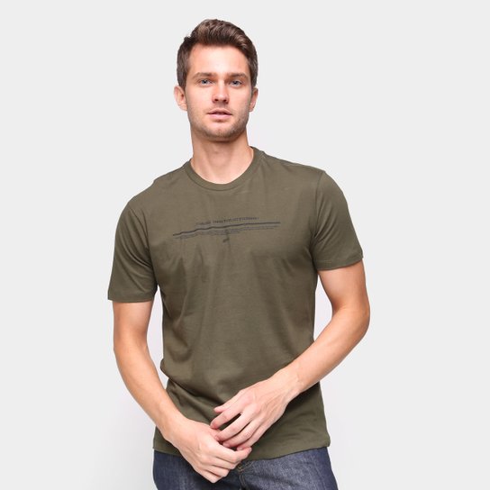 Camiseta Ellus Estampada Manga Curta Masculina - Verde Militar