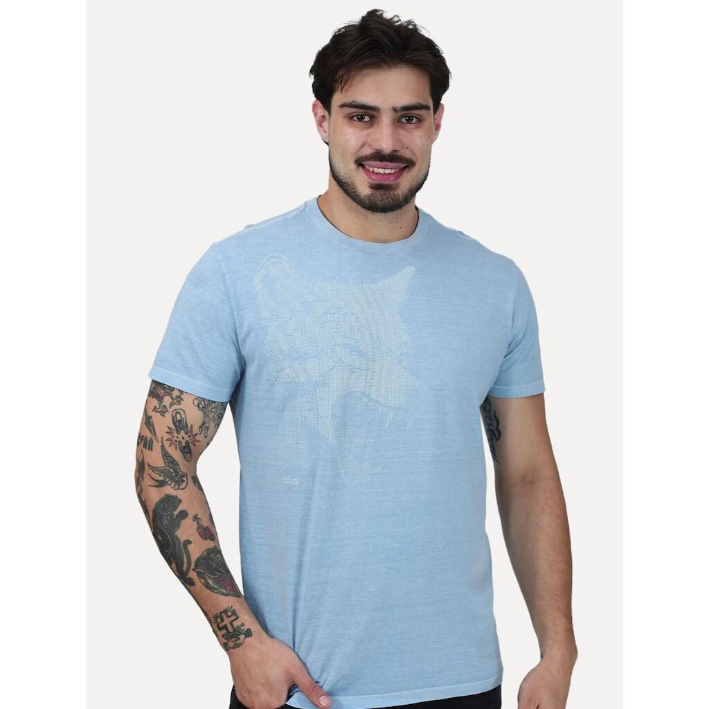 Camiseta Ellus Masculina Cotton Washed Coyote Azul Claro
