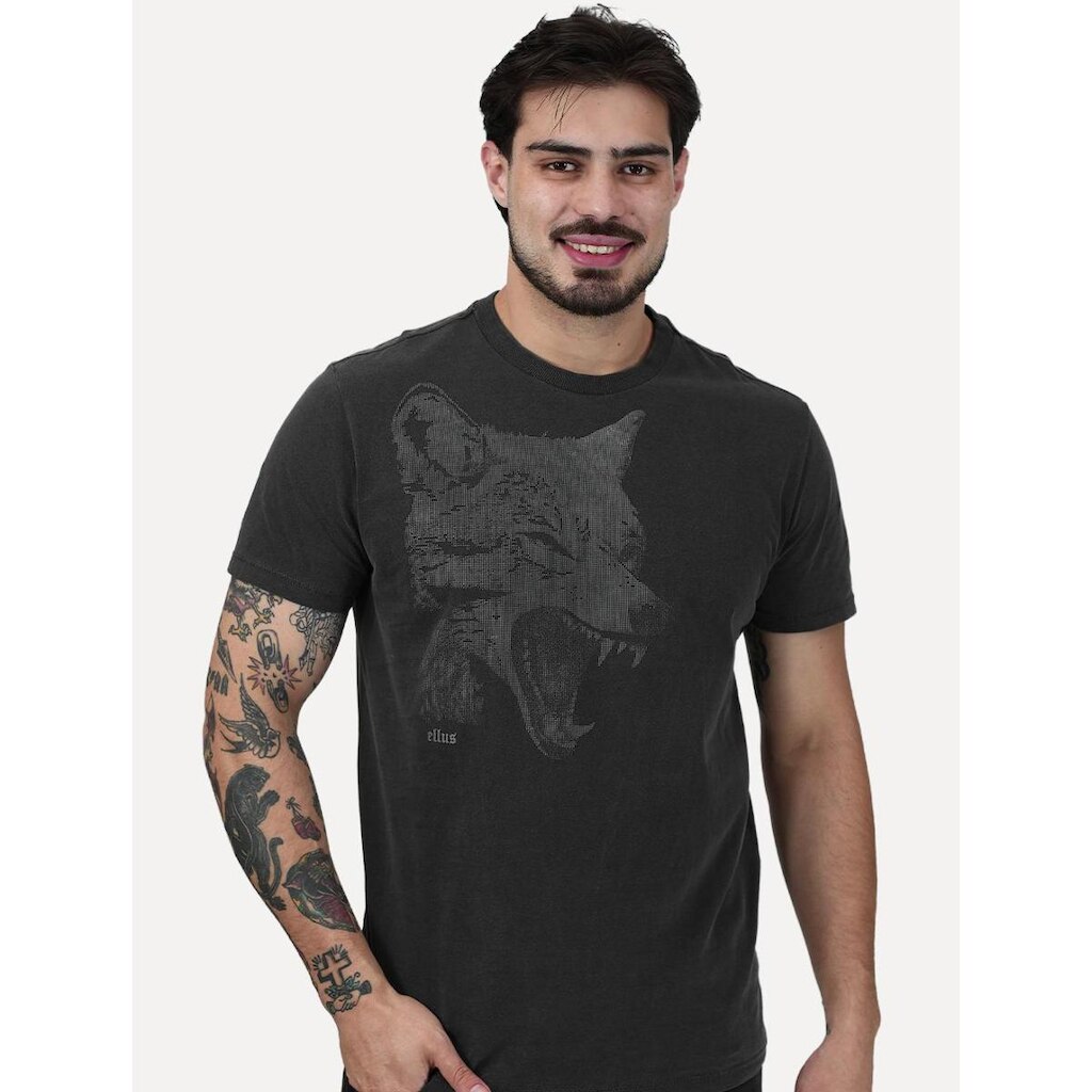 Camiseta Ellus Masculina Cotton Washed Coyote Cinza Escuro