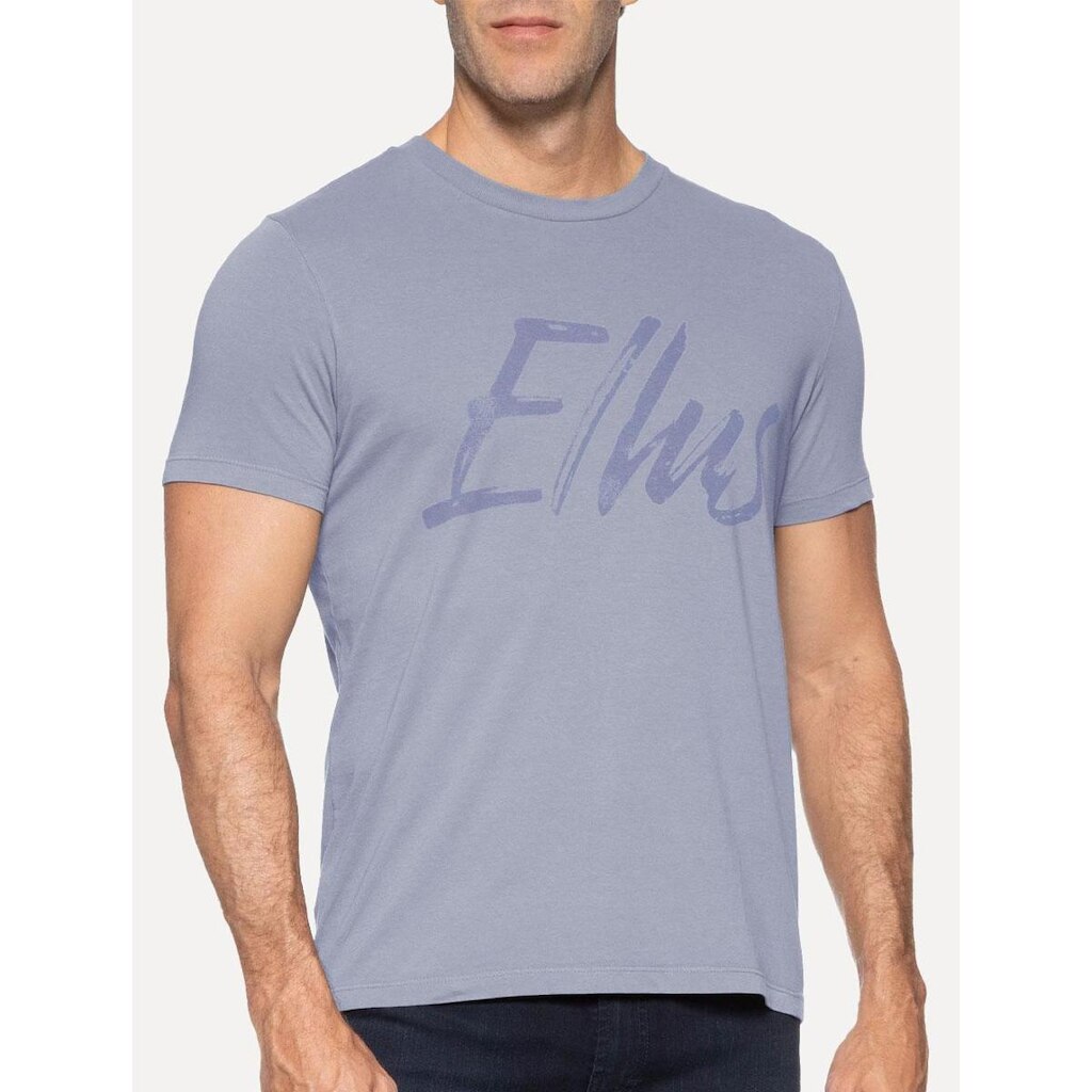 Camiseta Ellus Masculina Maxi Logo Classic Brush Azul Médio