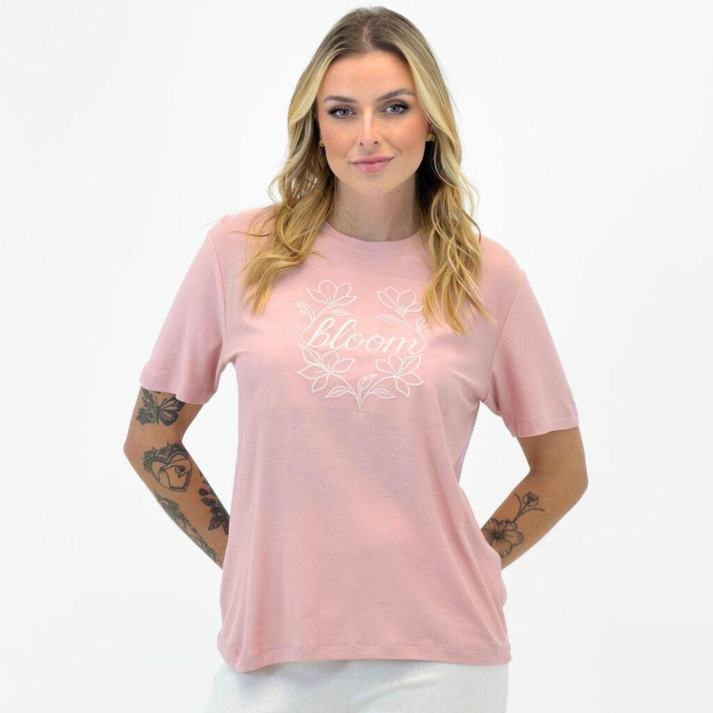 Camiseta Endless T-Shirt com Bordado Manga Curta Gola Redonda Feminina