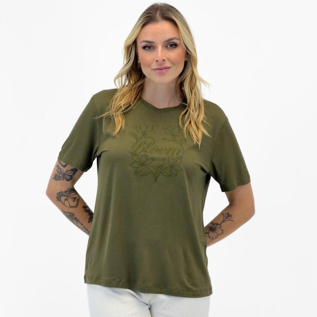Camiseta Endless T-Shirt com Bordado Manga Curta Gola Redonda Feminina