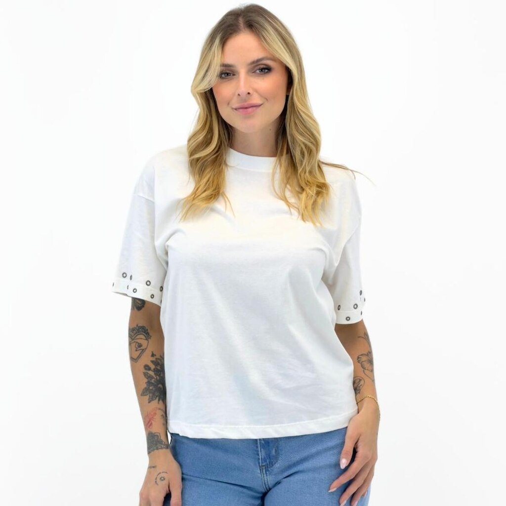 Camiseta Enfim T-Shirt Ampla Manga Curta Gola Redonda Feminina