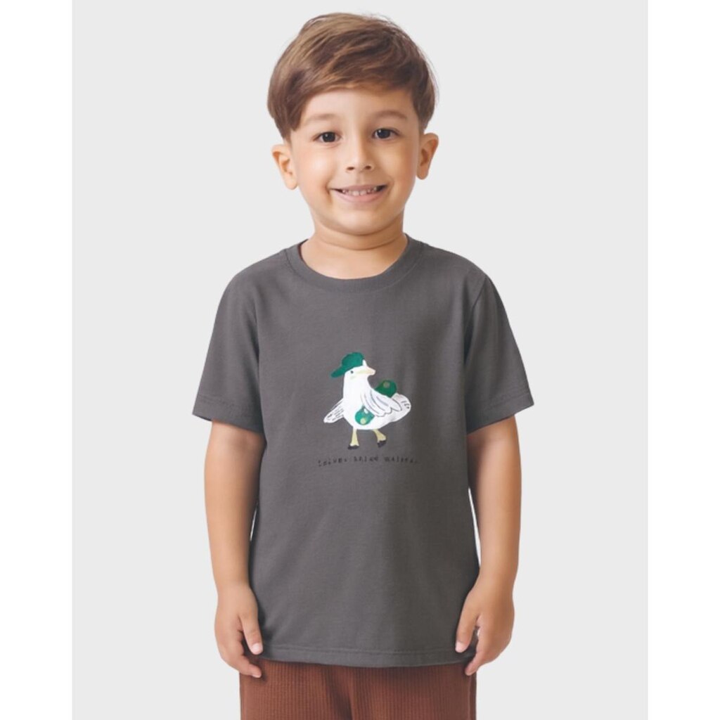 Camiseta estampa patinho verão infantil divertida fresquinha - Verde e Cinza - Menino 1 a 4 anos