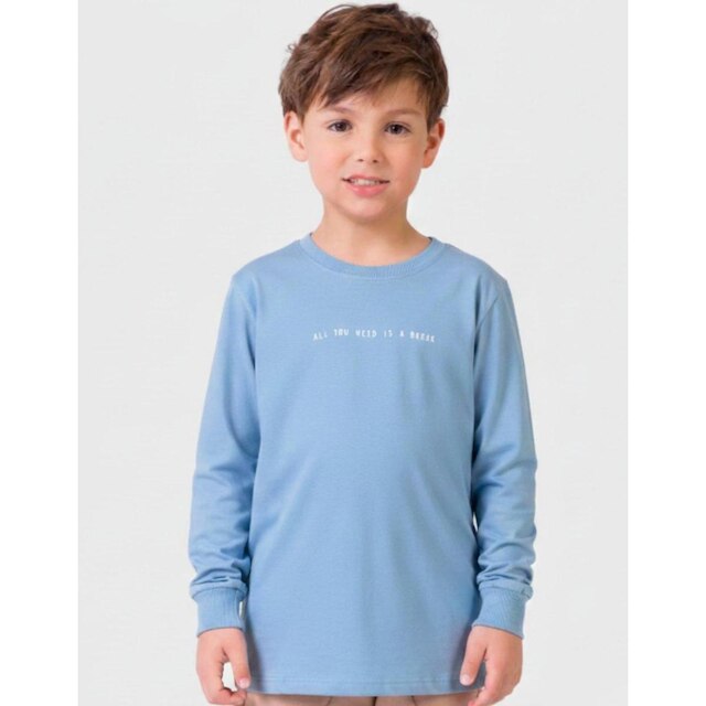 Camiseta Estampada Com Punhos Elegante Quentinho Dia a Dia Inverno Frio - Menino 4 a 14 anos