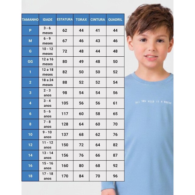 Camiseta Estampada Com Punhos Elegante Quentinho Dia a Dia Inverno Frio - Menino 4 a 14 anos