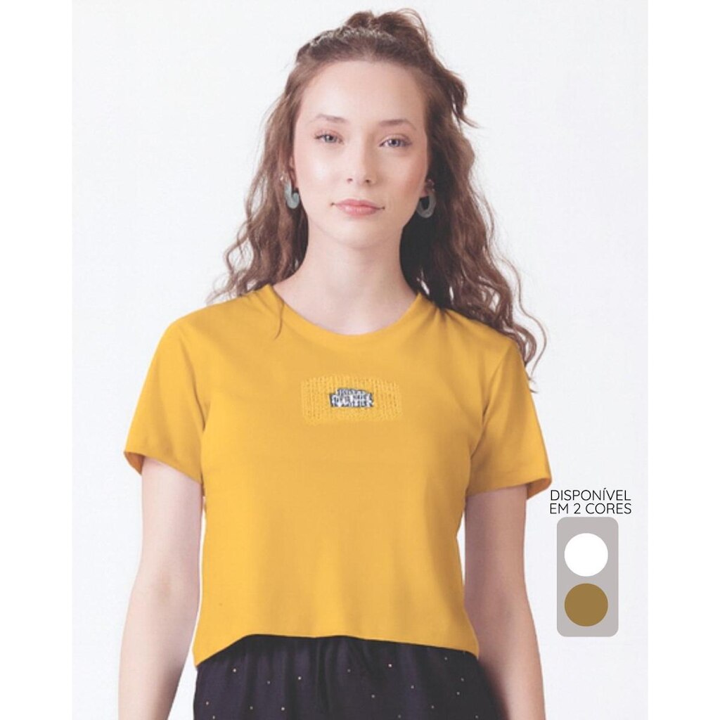 Camiseta estampada verão brilho fofo divertida estilosa - Branco e Amarelo - Feminino 12 a 18 anos