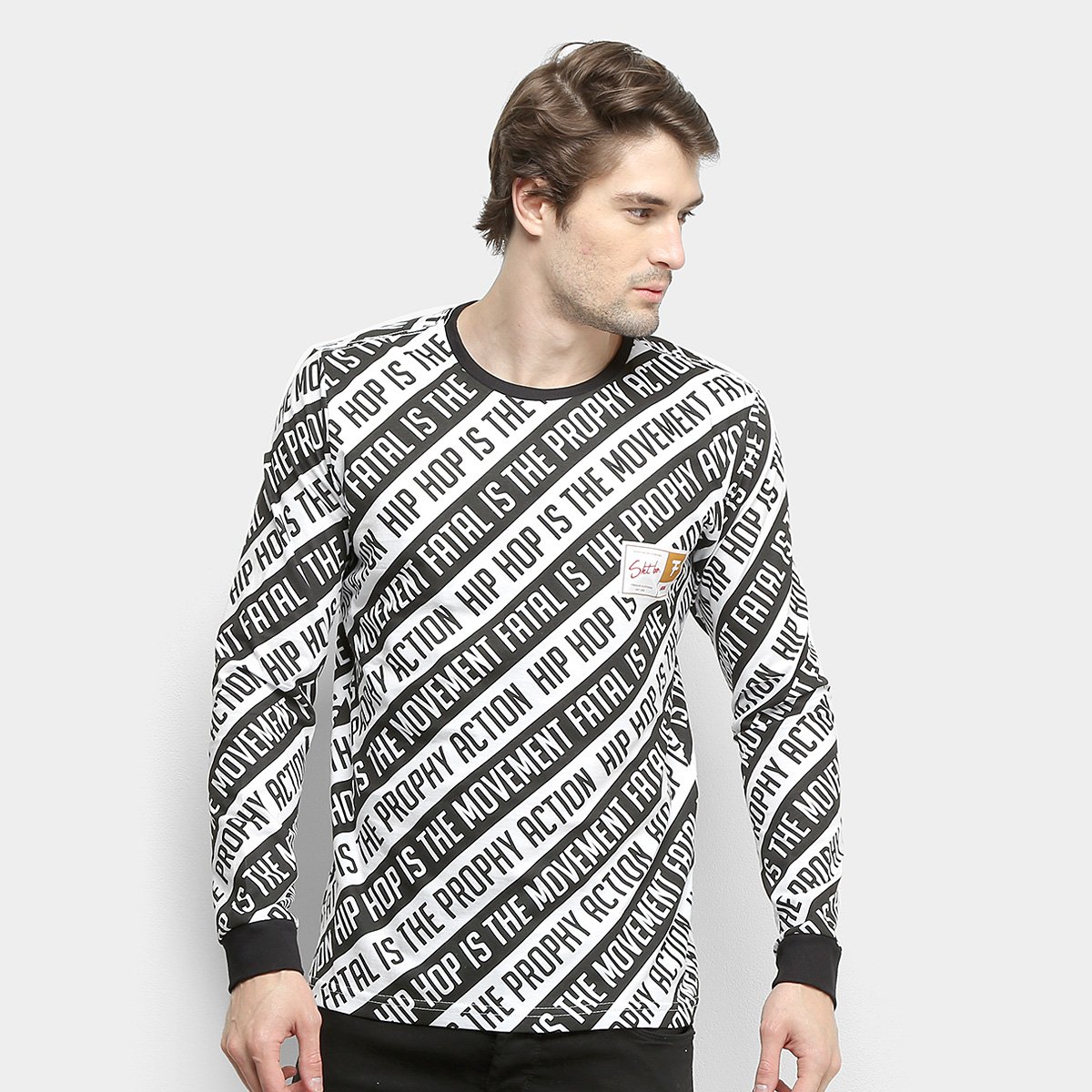 Camiseta Fatal Manga Longa Hip Hop Masculina - Branco Menor preço em Camiseta Fatal Manga Longa Hip Hop Masculina - Branco