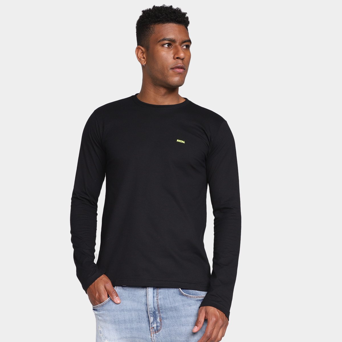 Camiseta Fatal Surf Manga Longa Masculina - Preto Menor preço em Camiseta Fatal Surf Manga Longa Masculina - Preto