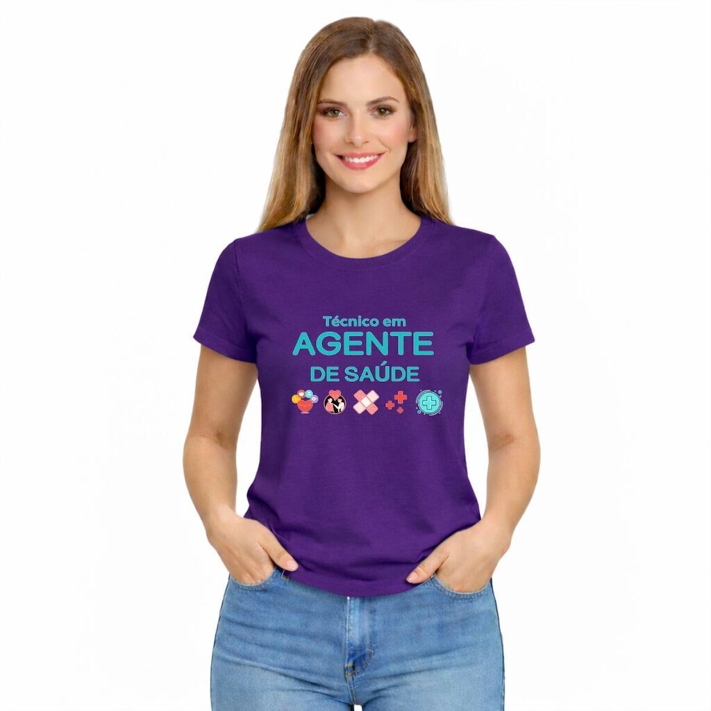 Camiseta Feminina Agente de Saúde Slim Básica Manga Curta Moda Casual