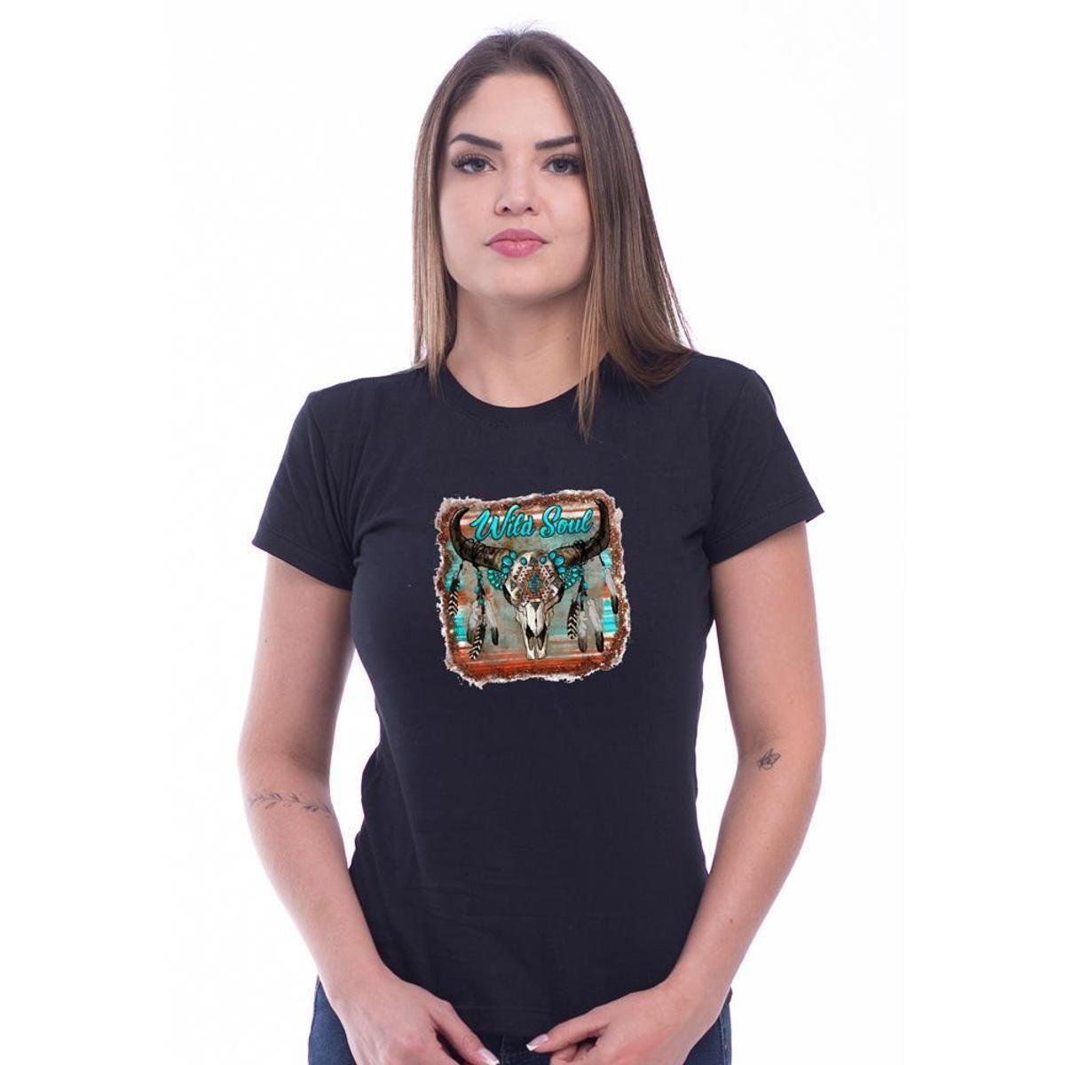 Camiseta Feminina Algodao Wild Soul Mangalarga Cowgirl Moda