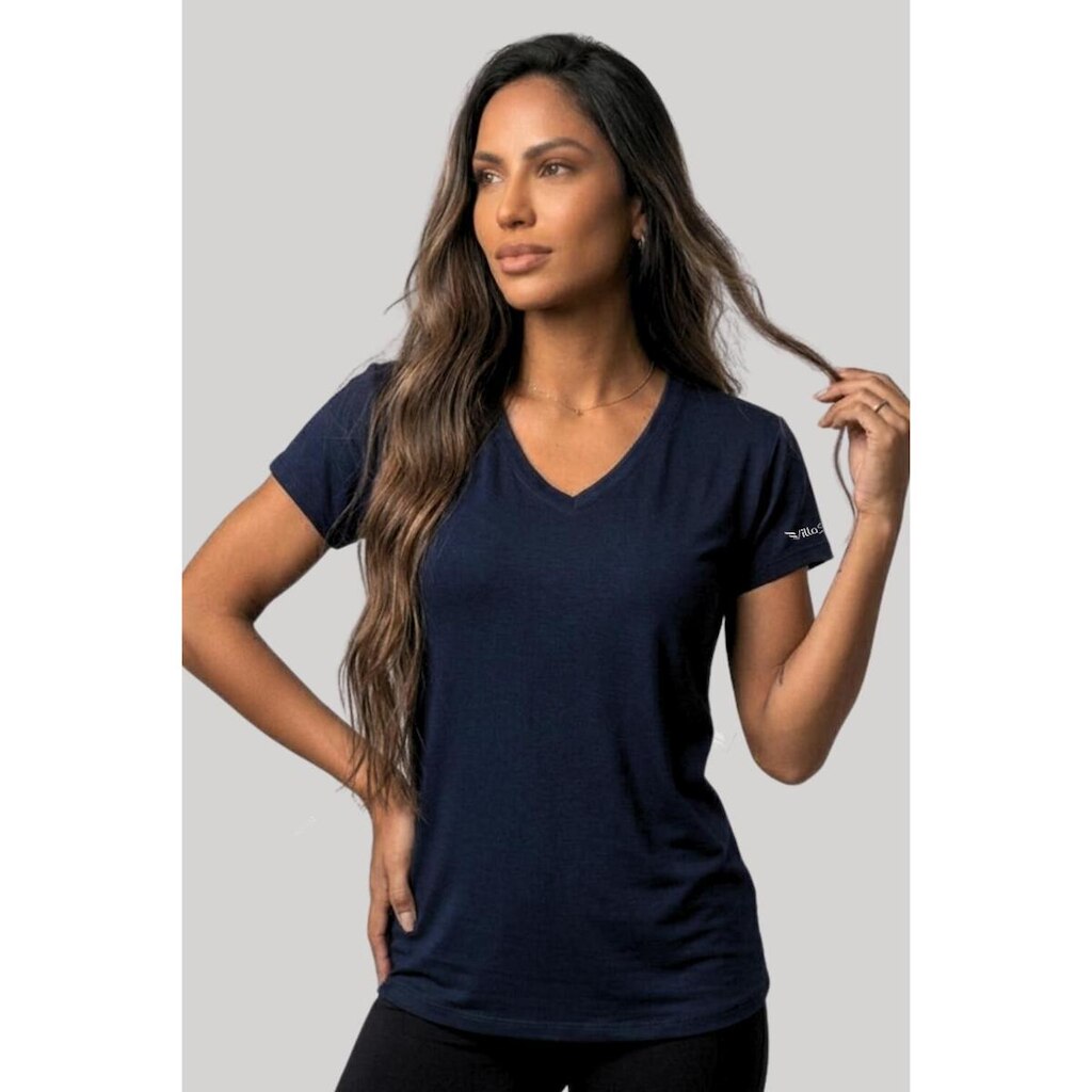 Camiseta Feminina Baby Look Básica Dry Poliamida Decote V Villa Sports