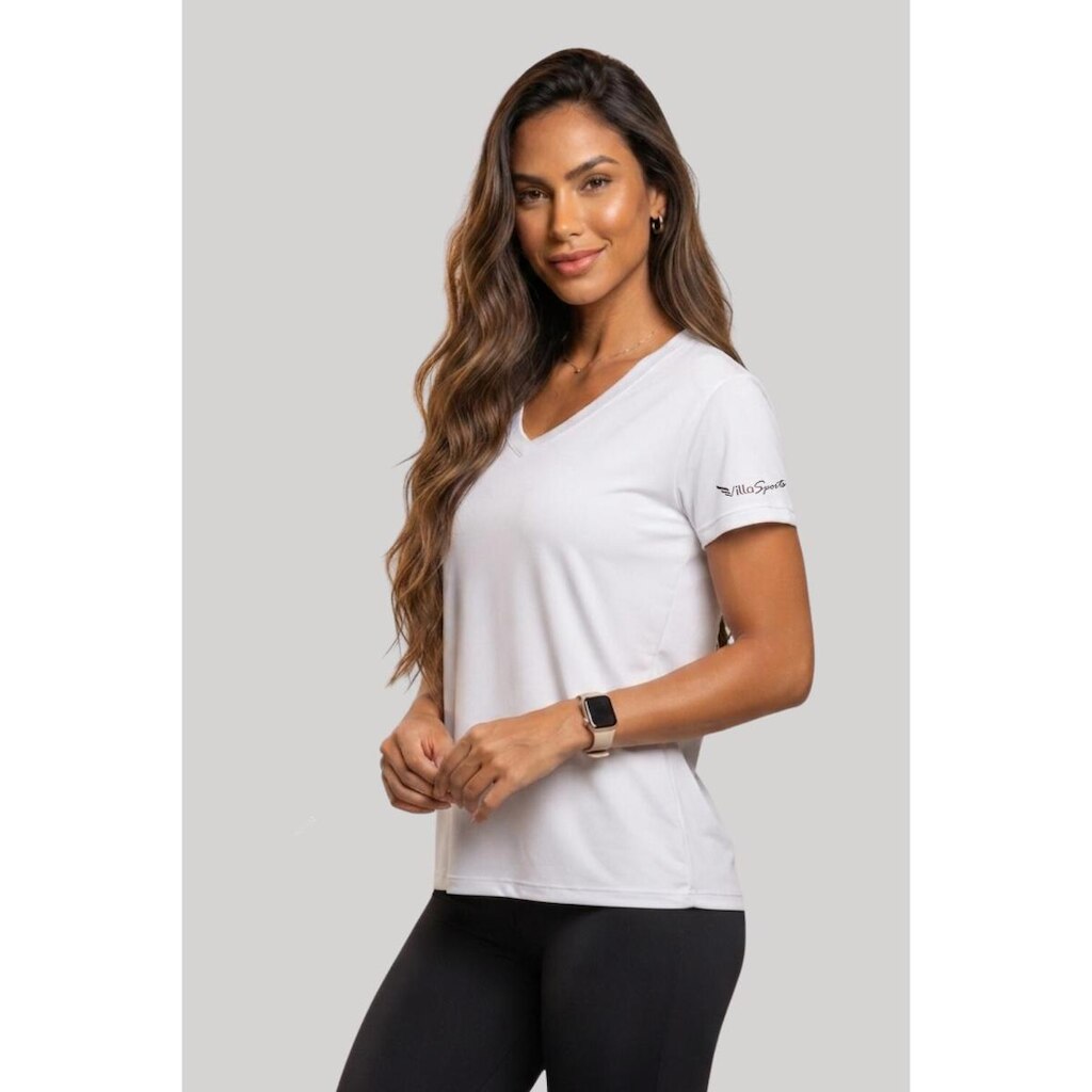 Camiseta Feminina Baby Look Básica Dry Poliamida Decote V Villa Sports