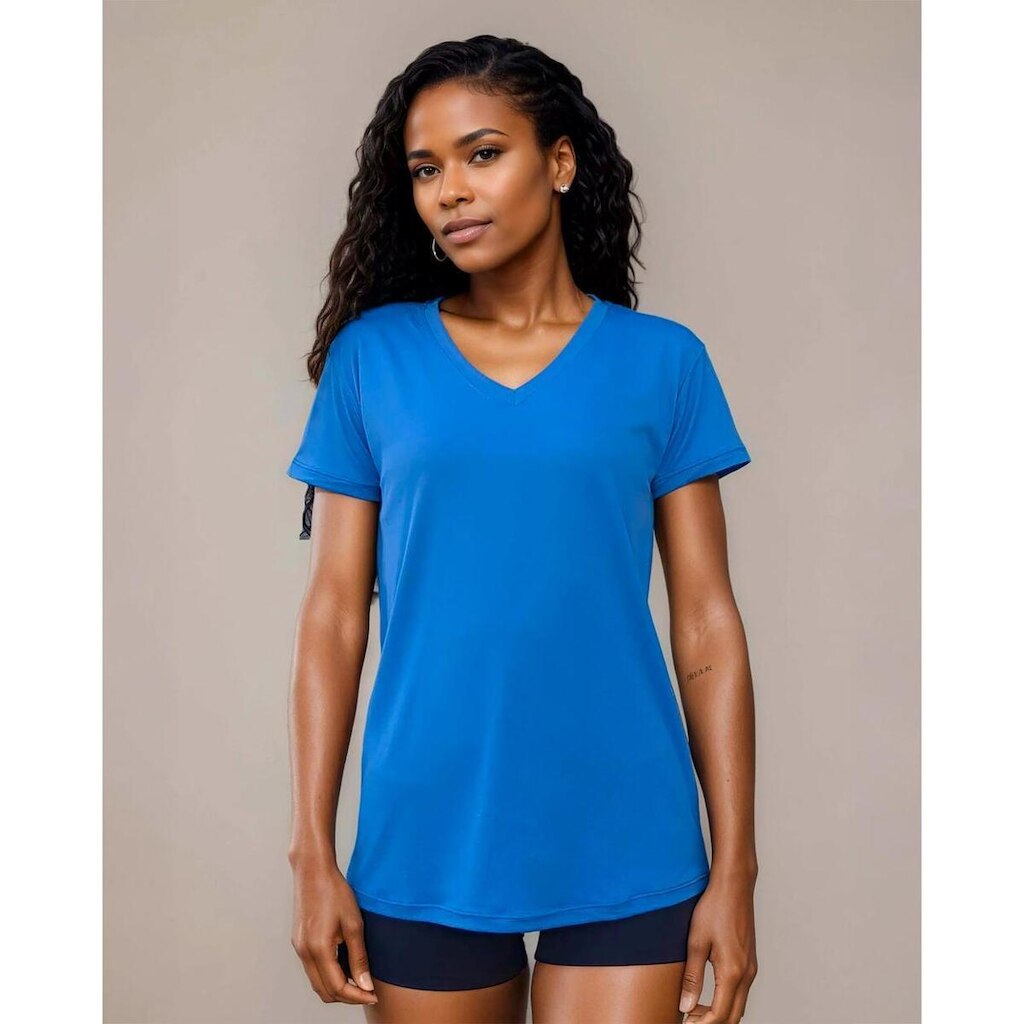 Camiseta Feminina Baby Look Dry Poliamida Decote V Academia Villa Sports