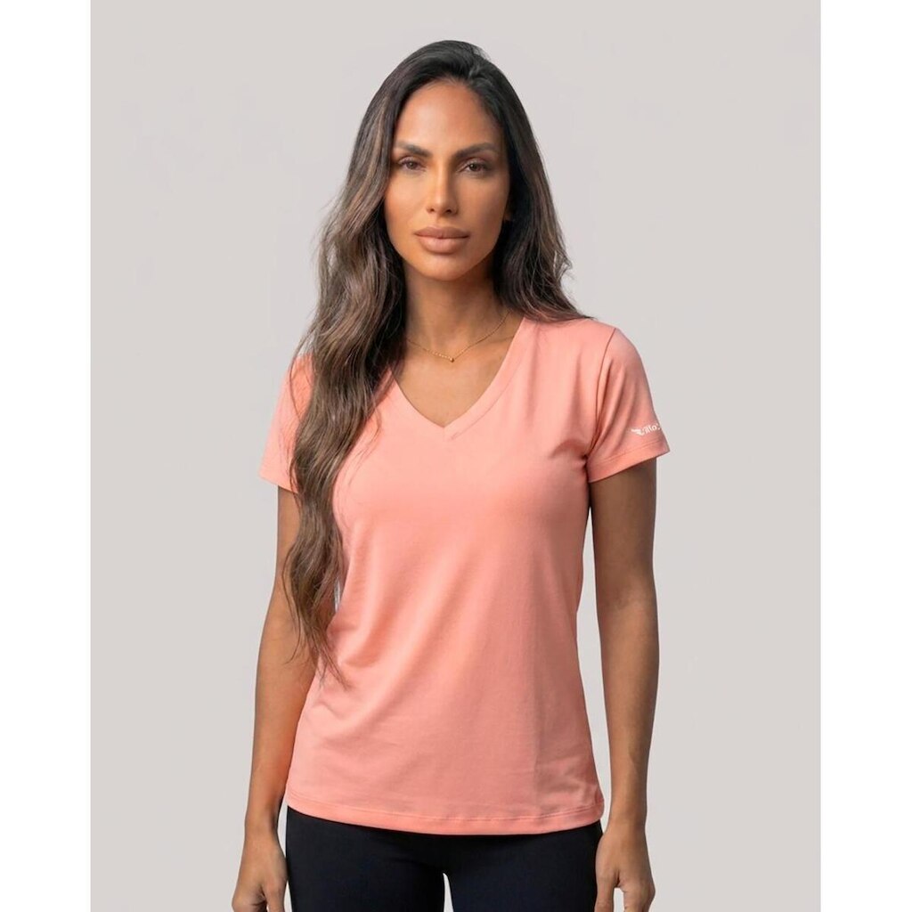Camiseta Feminina Baby Look Dry Poliamida Decote V Academia Villa Sports