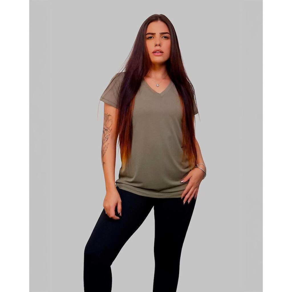Camiseta Feminina Baby Look Dry Poliamida Decote V Academia Villa Sports