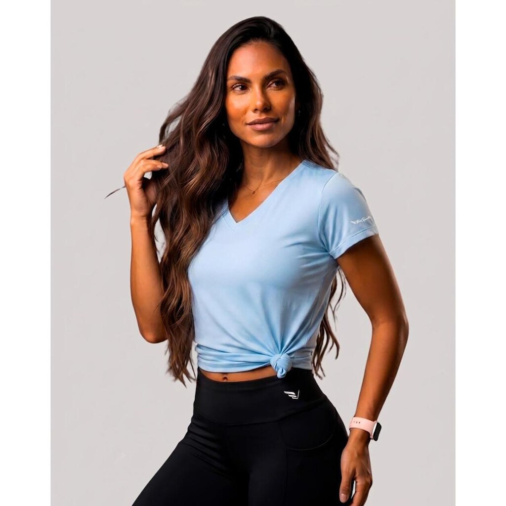 Camiseta Feminina Baby Look Dry Poliamida Decote V Academia Villa Sports